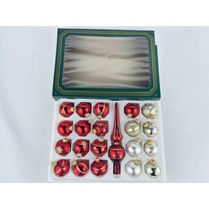 Kurt Adler Glass Ball Ornaments Finial Tree Topper Christmas Red White Gold